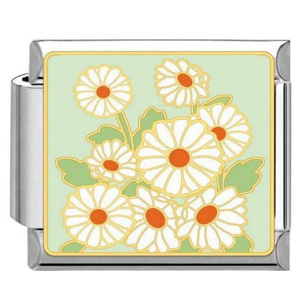 Wholesale Titanium Steel Enamel Flower Pattern Italian Charm Bracelet,  DIY Bracelet for Jewelry Making,  Fashion Accessory