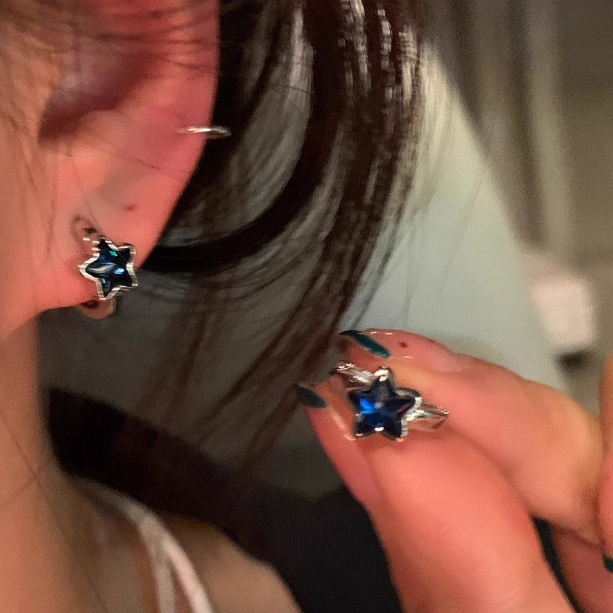 Wholesale  Blue Star Earrings  Hoop Earrings