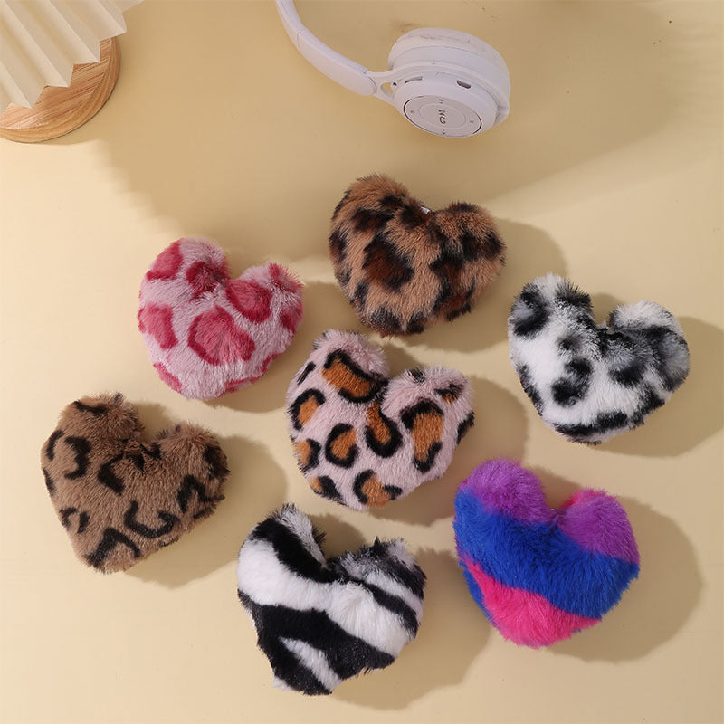 Wholesale 5PCS Multicolor leopard print fur ball keychain peach heart pendant bag plush jewelry pendant