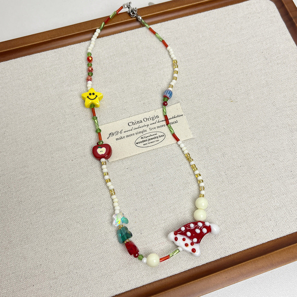 Wholesale Christmas Tree Colorful Gingerbread Man Beaded Necklace