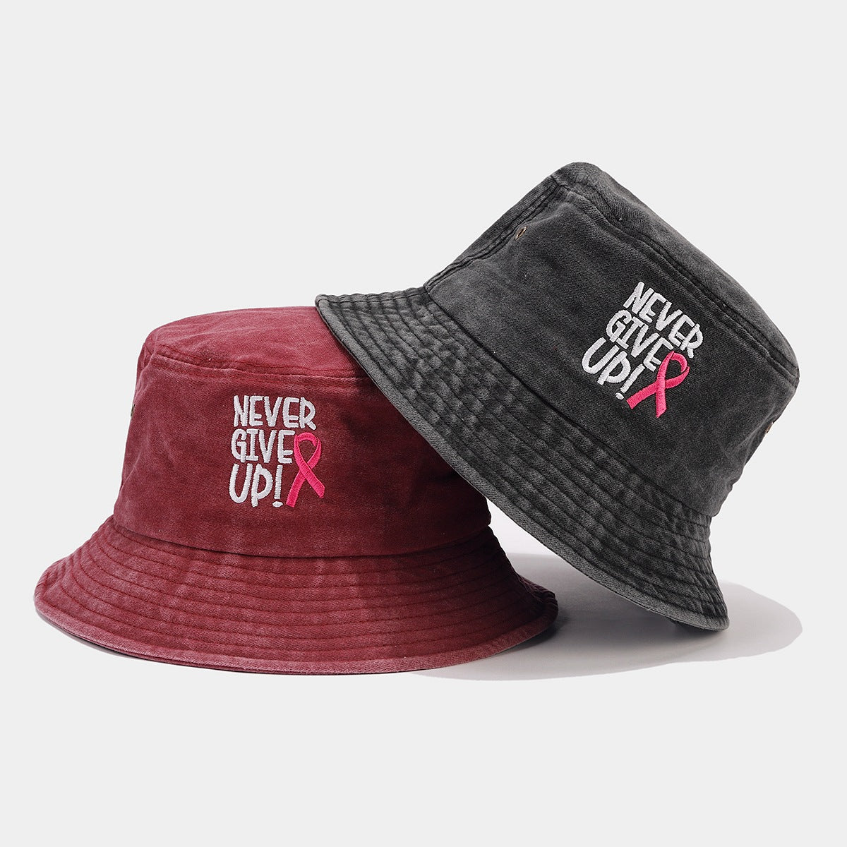Wholesale Breast Pink Ribbon Embroidery Washed Bucket Hat ACC-HT-LvYi012