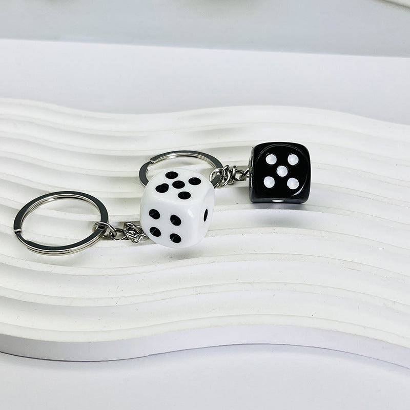 Wholesale Creative Resin Black and White Dice Keychain