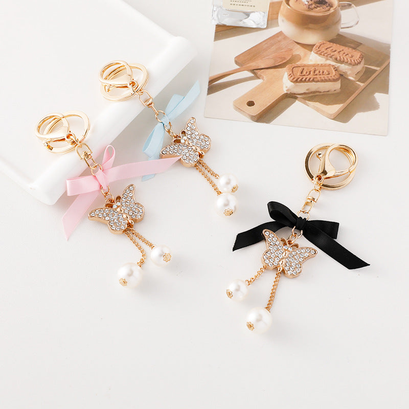 Wholesale Pearl Alloy Butterfly Tassel Keychains ACC-KC-ChenHui008