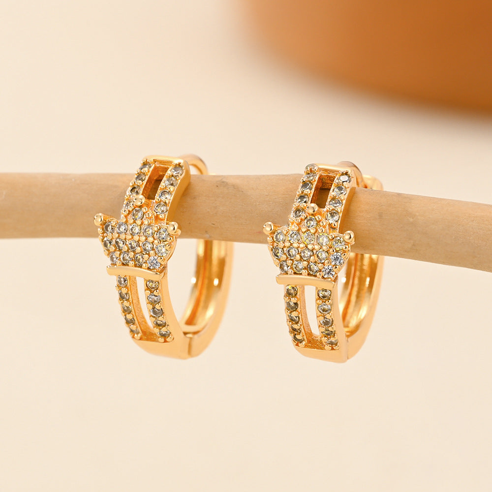 Wholesale Copper Gold Plated Heart Inlaid Zirconia Earrings ACC-ES-HengXuan001