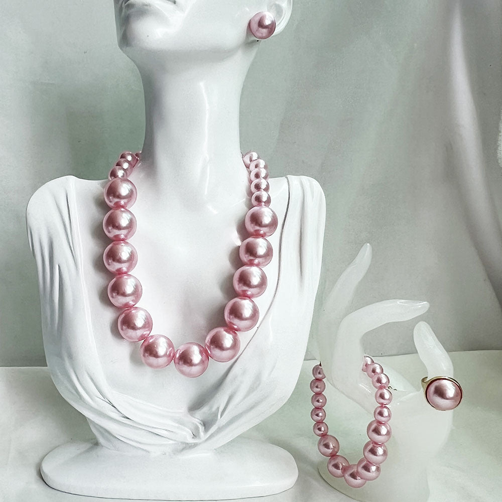 Wholesale Elegant Korean Pearl Necklace Earrings Set Bridal Jewelry Accessory Trendy Gift For Women Resale