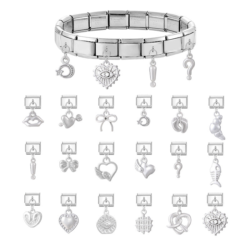 Wholesale 9mm Italian Charm Starter Bracelets DIY Heart Pendant Stainless Steel Composable Bracelet