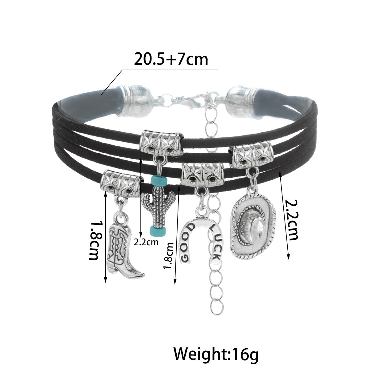 Wholesale Retro  Alloy Cowboy Hat Cowboy Boots Horseshoe Cactus Multi-layer Fleece Bracelet