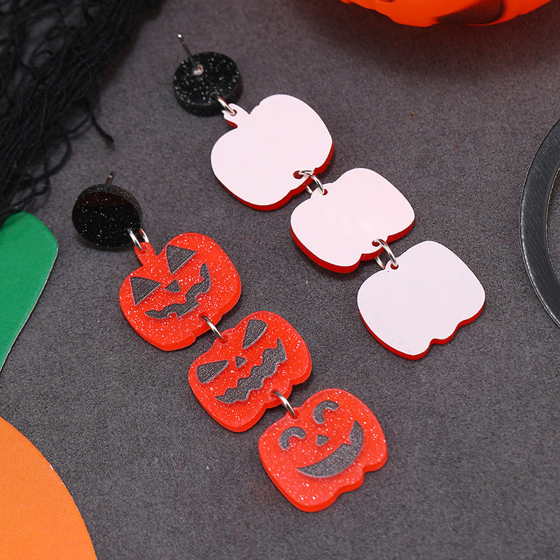 Wholesale Acrylic Long Halloween Horror Pumpkin Lantern Bat Earrings ACC-ES-Haoc005
