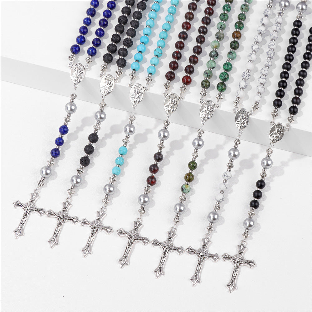 Wholesale Cross Shape Natural Stone Bead Bracelet Unisex Handmade Jewelry for Travel Gift Resale