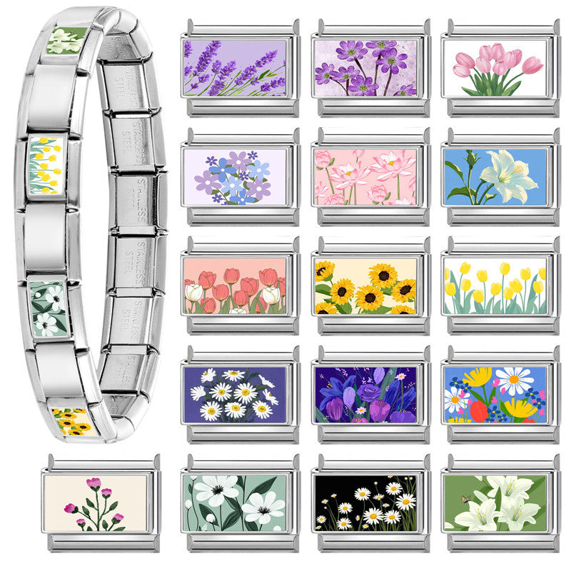 Wholesale Italian Charm Bracelet 9mm DIY Splicing Flower Stainless Steel Composable Bracelet
