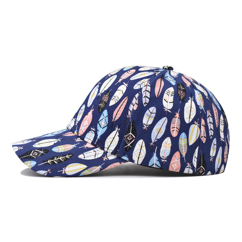 Wholesale Trendy Leaf Print Cotton Baseball Cap Adjustable Sun Hat For Outdoor Casual Wear