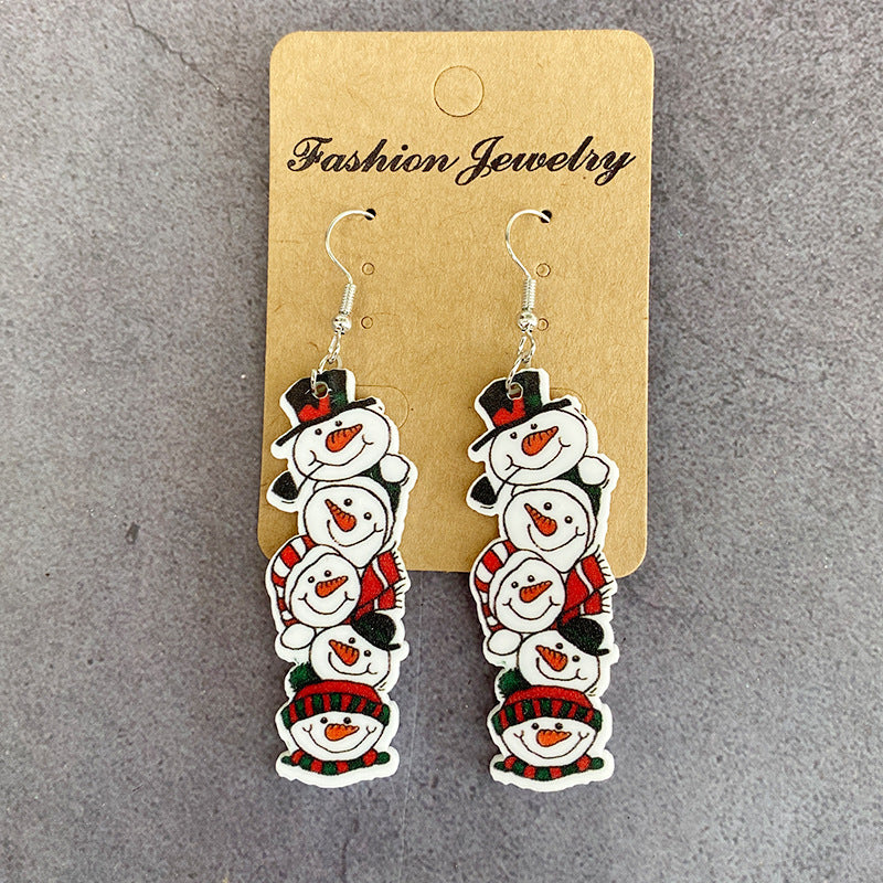 Wholesale Christmas acrylic earrings snowman Pancake Man long  cute earrings