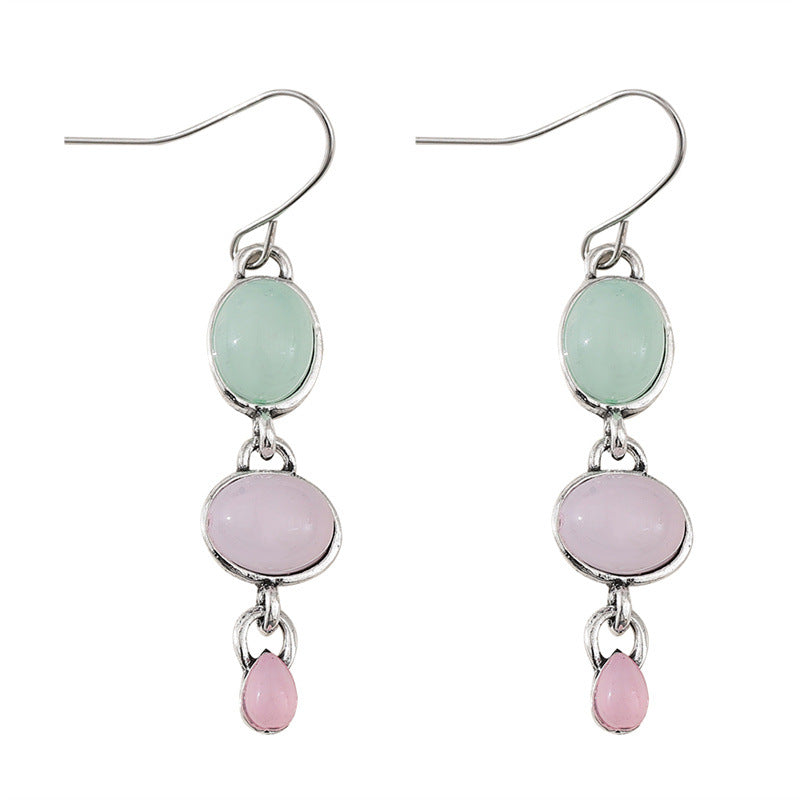 Wholesale  Retro Simple Oval Pink Green Cat's Eye Earrings