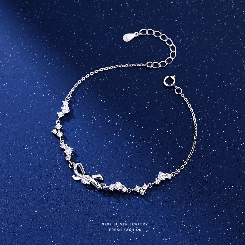 Wholesale s999 Silver Shiny Zircon Bow Bracelet Light Luxury Jewelry Bracelet