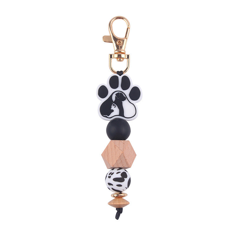 Wholesale Cartoon Rainbow Leopard Print Dog Paw Silicone Beaded Keychain ACC-KC-GuangTian072