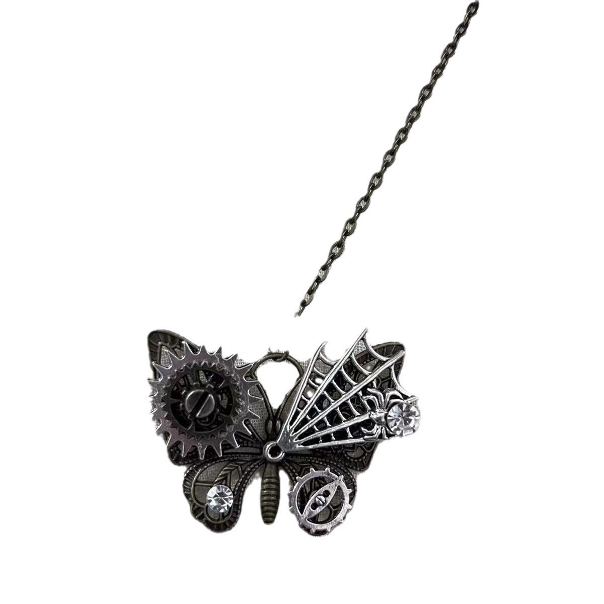 Wholesale Gothic Mechanical Gear Butterfly Pendant Necklace