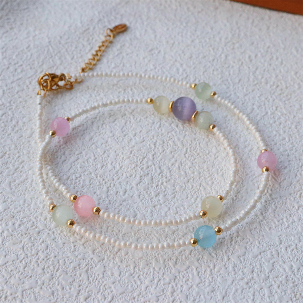 Wholesale Rice Beads Color Natural Stone Freshwater Pearl Handmade Beaded Clavicle Necklace