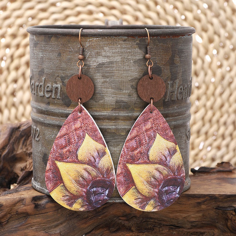 Wholesale  Irregular Graphic Cactus Pattern Leather Earrings
