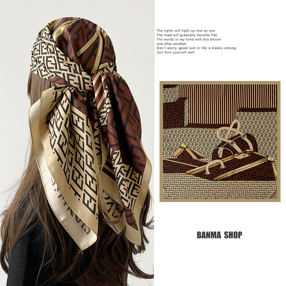 Wholesale Light Luxury Printed Dark Coffee Twill Satin Square f Stylish Women S Everyday Accessory