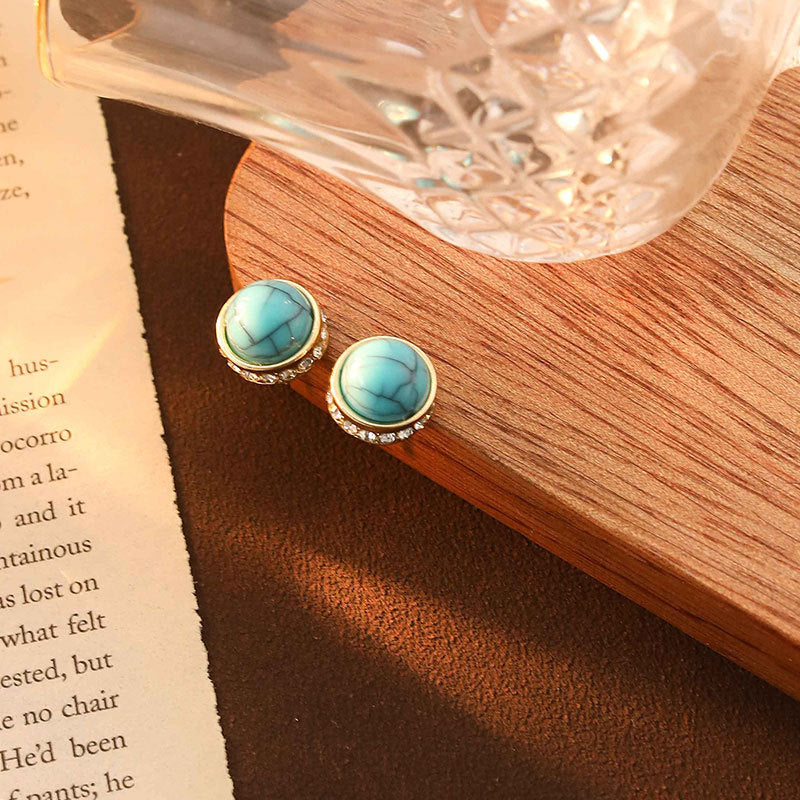 Wholesale Retro Turquoise Earrings,  High-End,  Accessible Luxury,  Niche Earrings,  925 Silver Needle Stud Earrings,  Bohemian Earrings