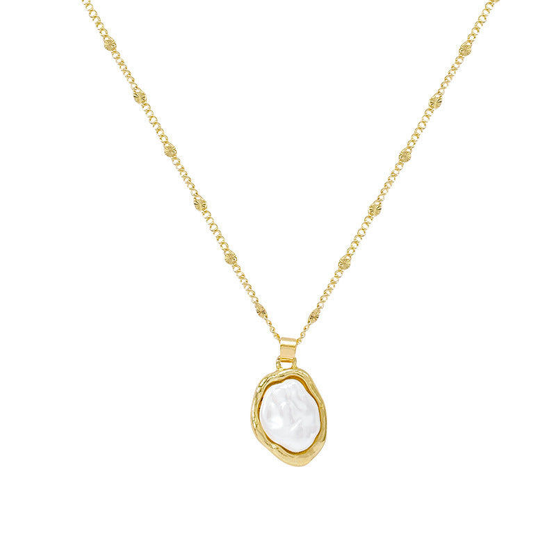 Wholesale Titanium Steel Collarbone Necklace with Zircon and Pearl Pendant