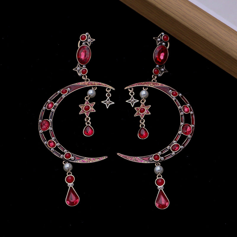 Wholesale exaggerated moon inlaid zircon silver needle earrings