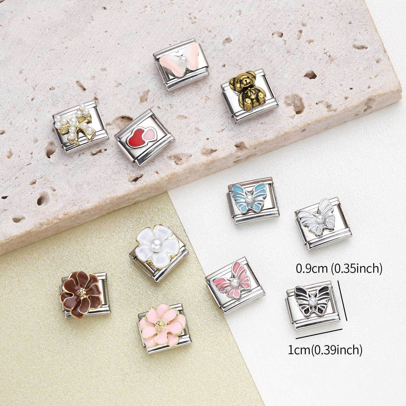 Wholesale 10pcs Italian Charm Bracelet 9mm DIY Splicing Flower Butterfly Stainless Steel Composable Bracelet