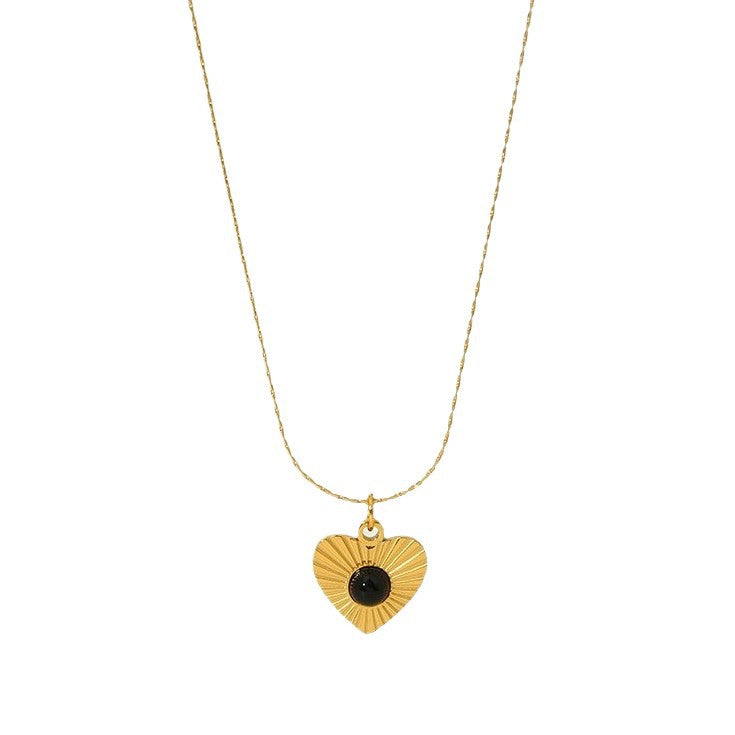 Wholesale Vintage Heart Natural Stone Pendant Necklace Gold Plated Stainless Steel Fashion Accessory Gift for Women