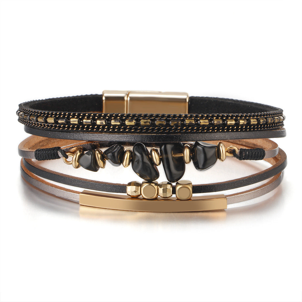 Wholesale Bohemian Natural Stone Copper Tube Bracelet With Magnetic Clasp Chic Fashion Jewelry Accessory For Women Gift Resale