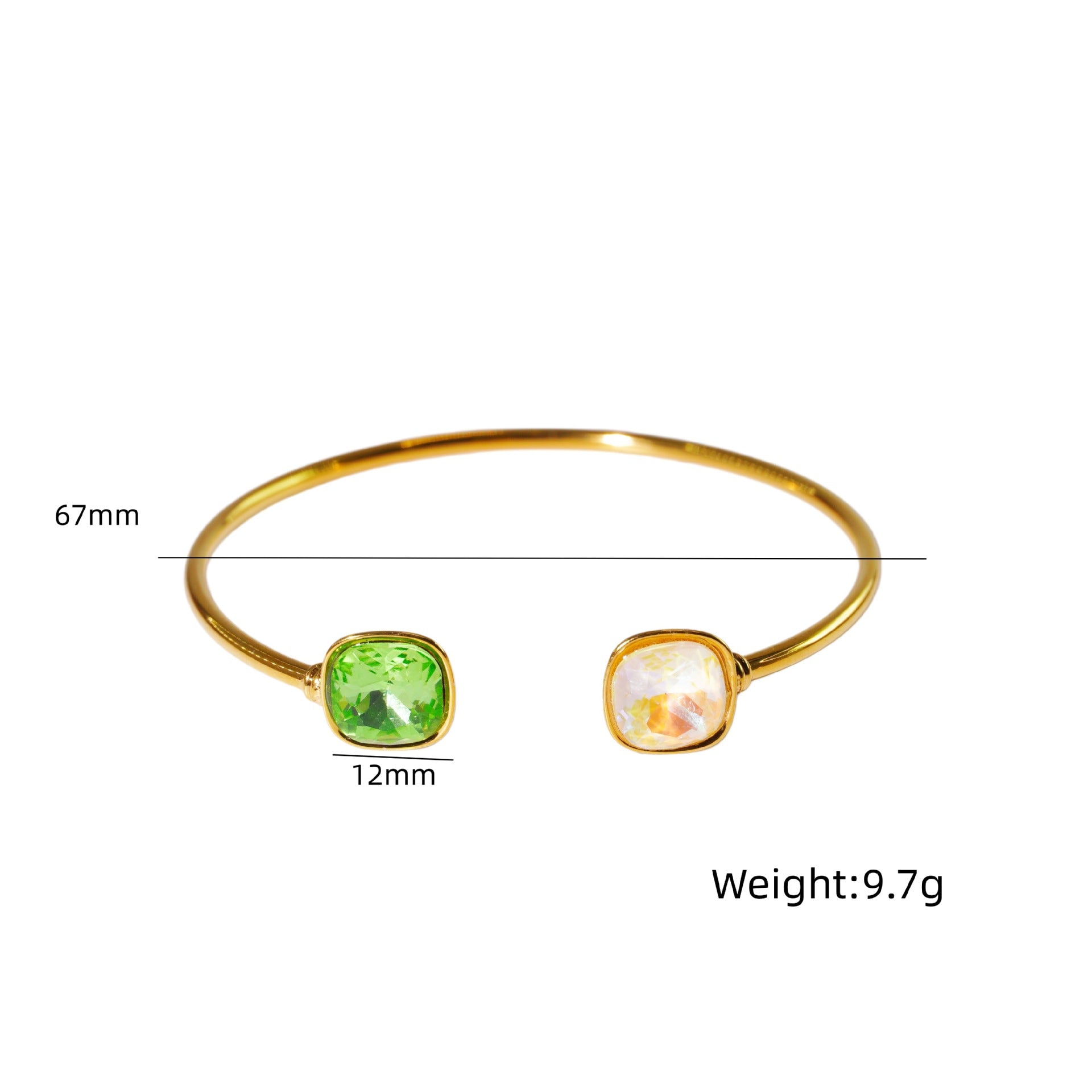 Wholesale Modern Minimalist Double Gemstone Inlaid Stainless Steel Open Bracelet Fashion Accessory Boutique Resale Gift