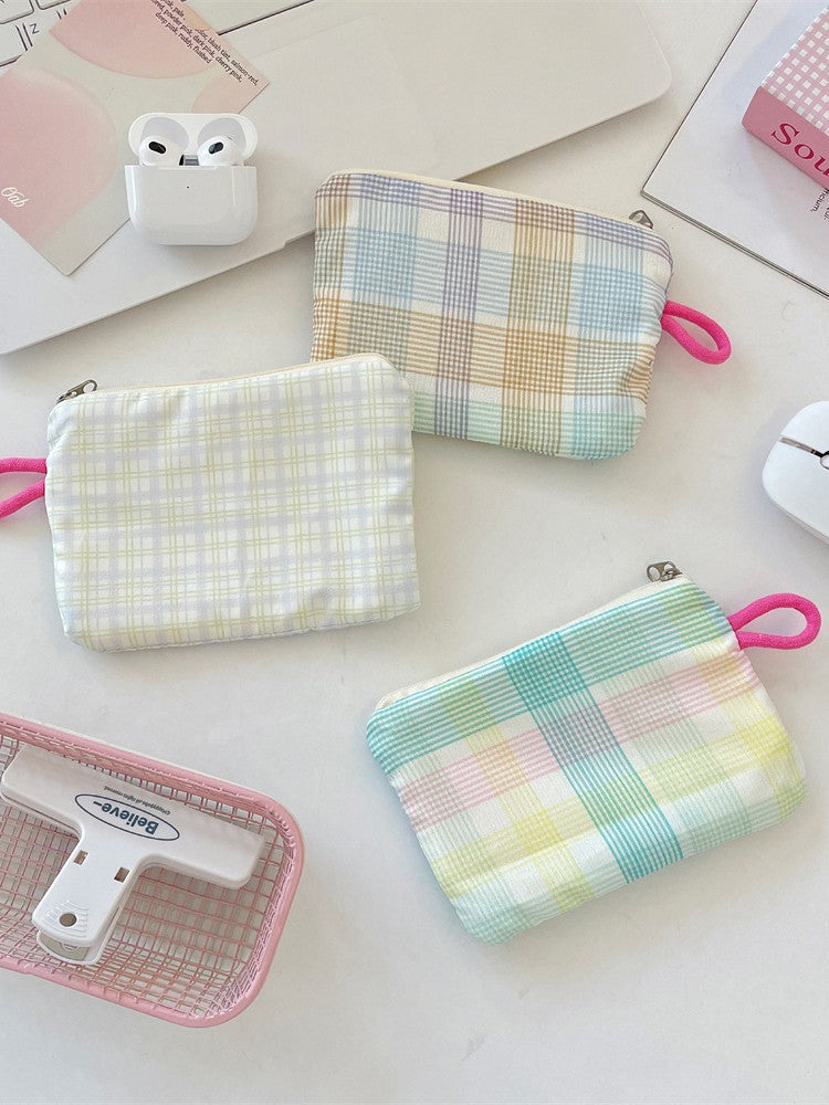 Wholesale Street Style Plaid Green Coin Purse Multipurpose Storage Pouch For Earphones Lipstick Trendy Fashion Accessory For Women Gift Resale