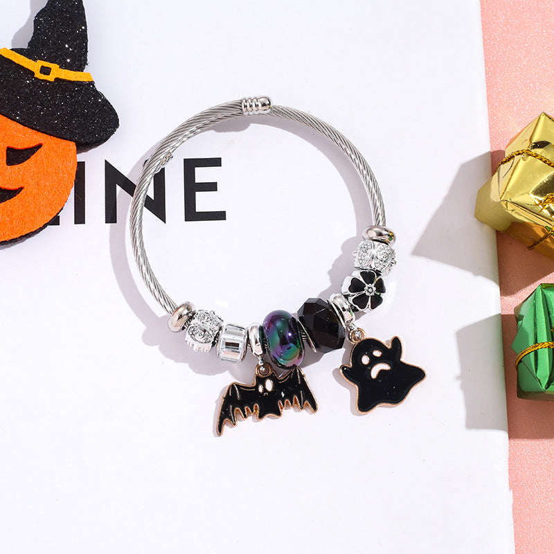 Wholesale Halloween Bat Ghost Witch Alloy Pendant Stainless Steel Bracelet ACC-BT-QingLian007