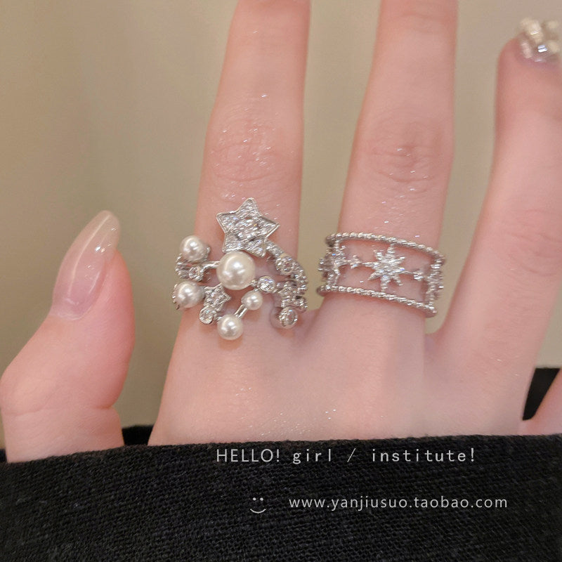 Wholesale Plated Copper Adjustable Star Ring Hollow Four Pointed Star Design Chic Women S Fashion Jewelry Accessory