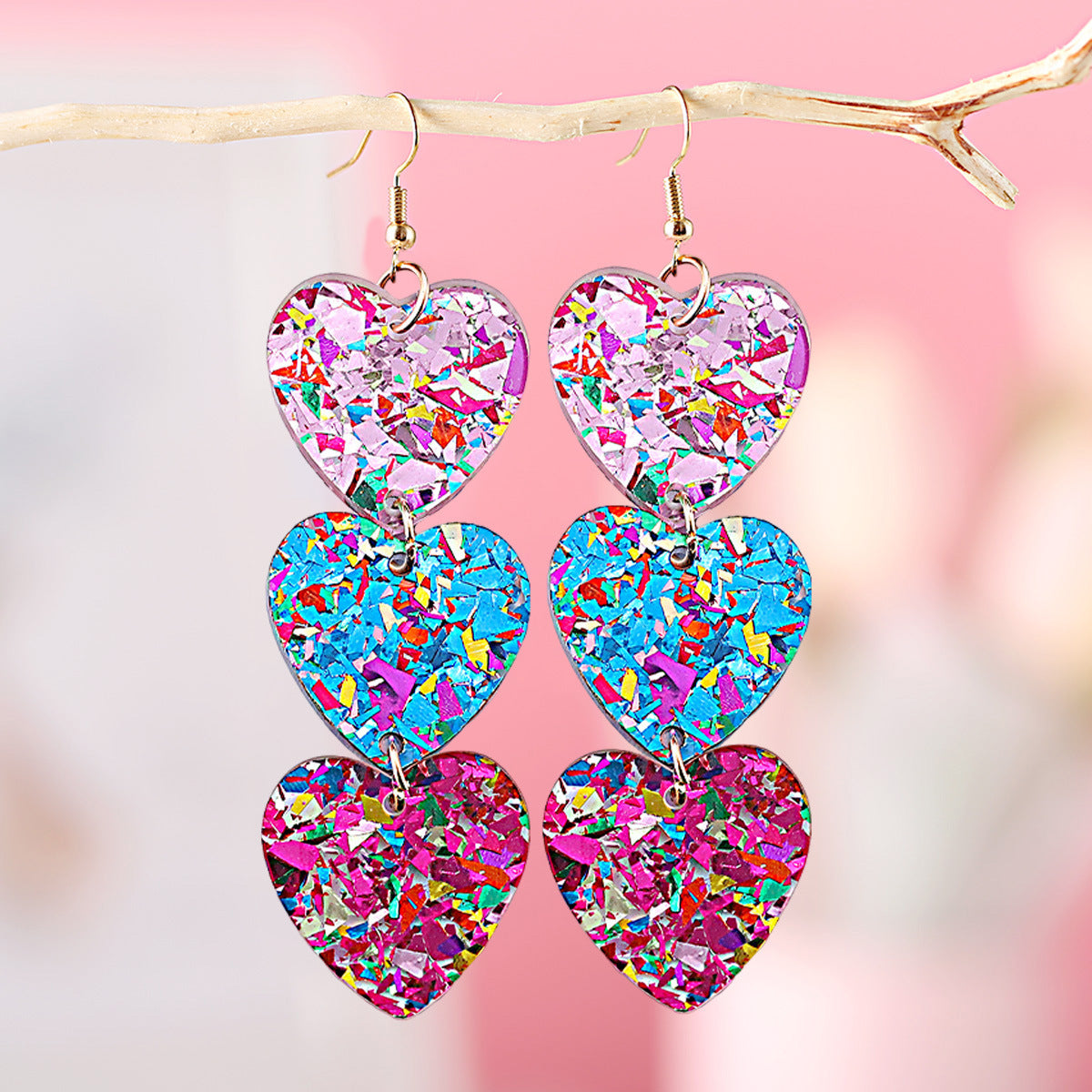 Wholesale  Valentine's Day Love Acrylic Triple Pendant Earrings