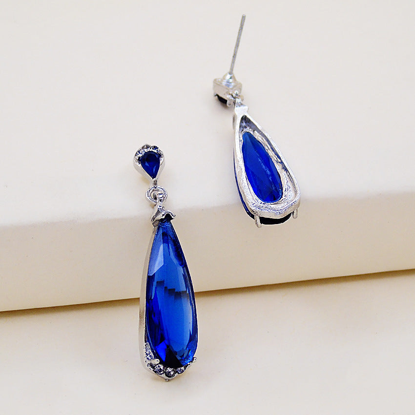Wholesale Sapphire Engagement Wedding Water Drop Long Diamond Earrings