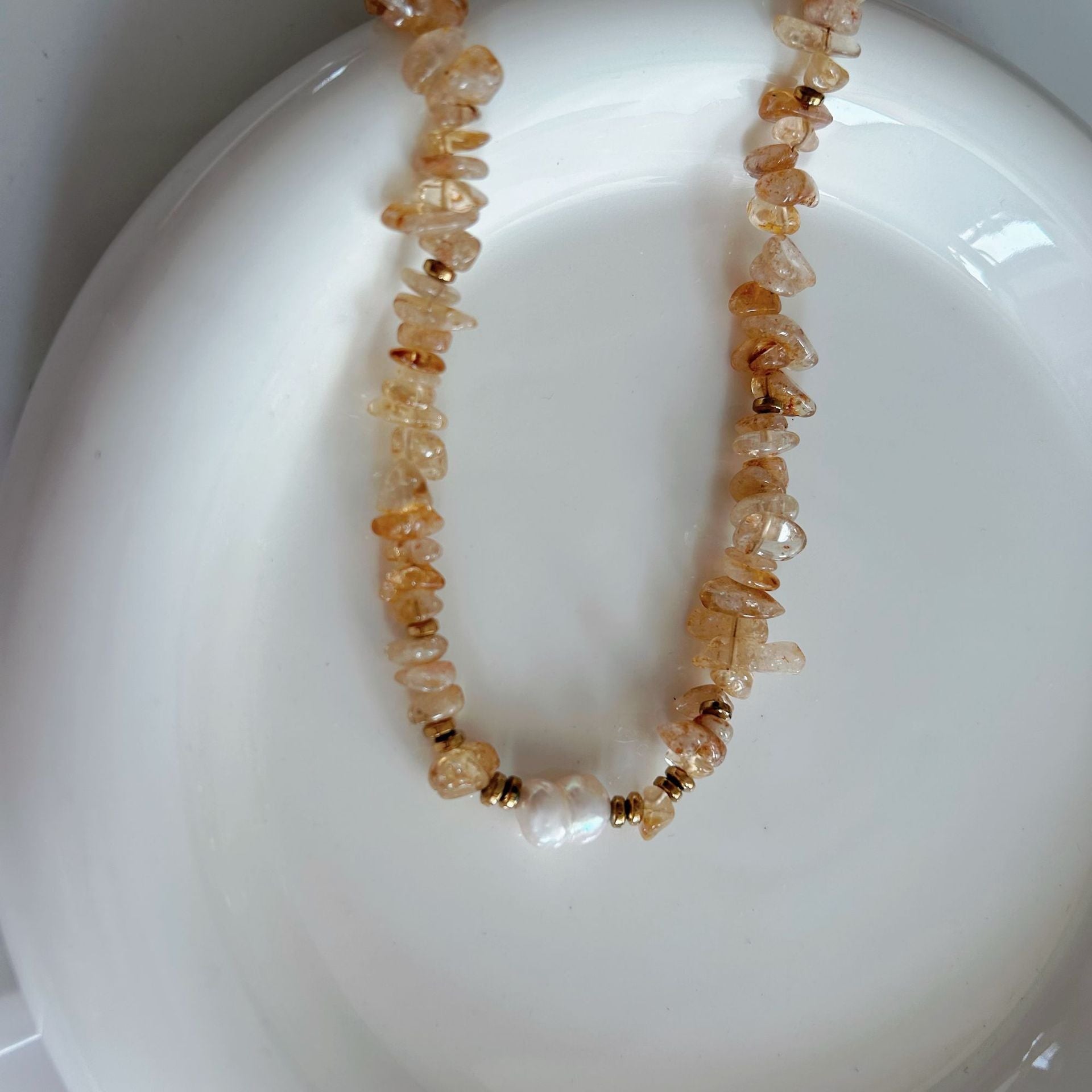 Wholesale Stainless Steel Temperament Simple Irregular Natural Stone Beaded Necklace