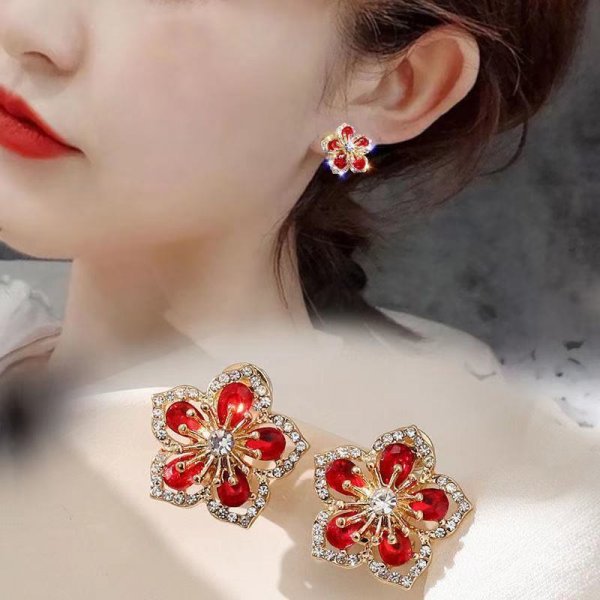 Wholesale colorful flower zircon earrings female creative full diamond petals  earrings