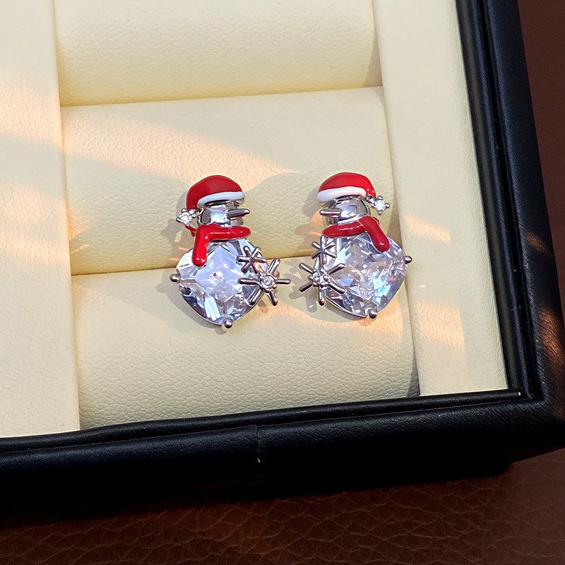 Wholesale Christmas snowman-shaped zirconium earrings