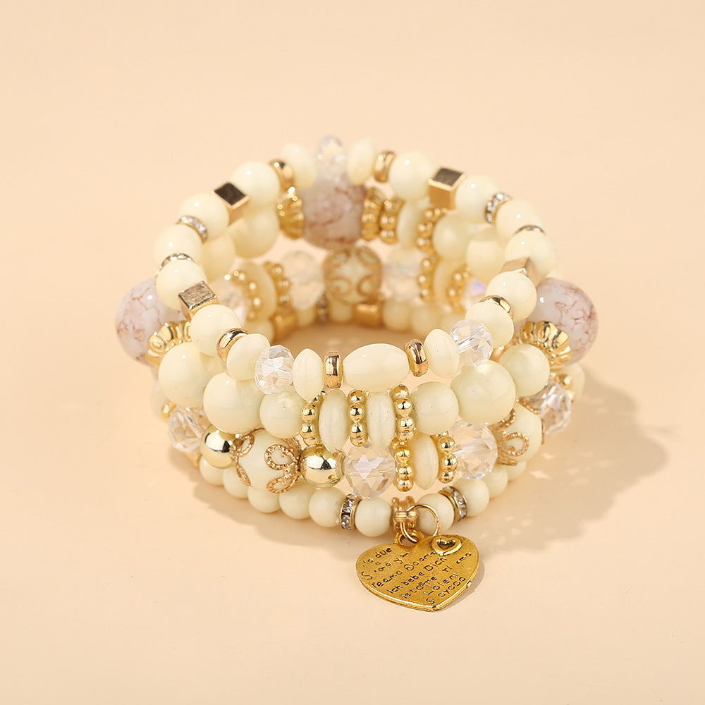 Wholesale Boho Bohemian Multi-Layer Crystal Heart Beaded Bracelet,  Fashion Jewelry Accessory for Women,  Gift for Boutique Resale