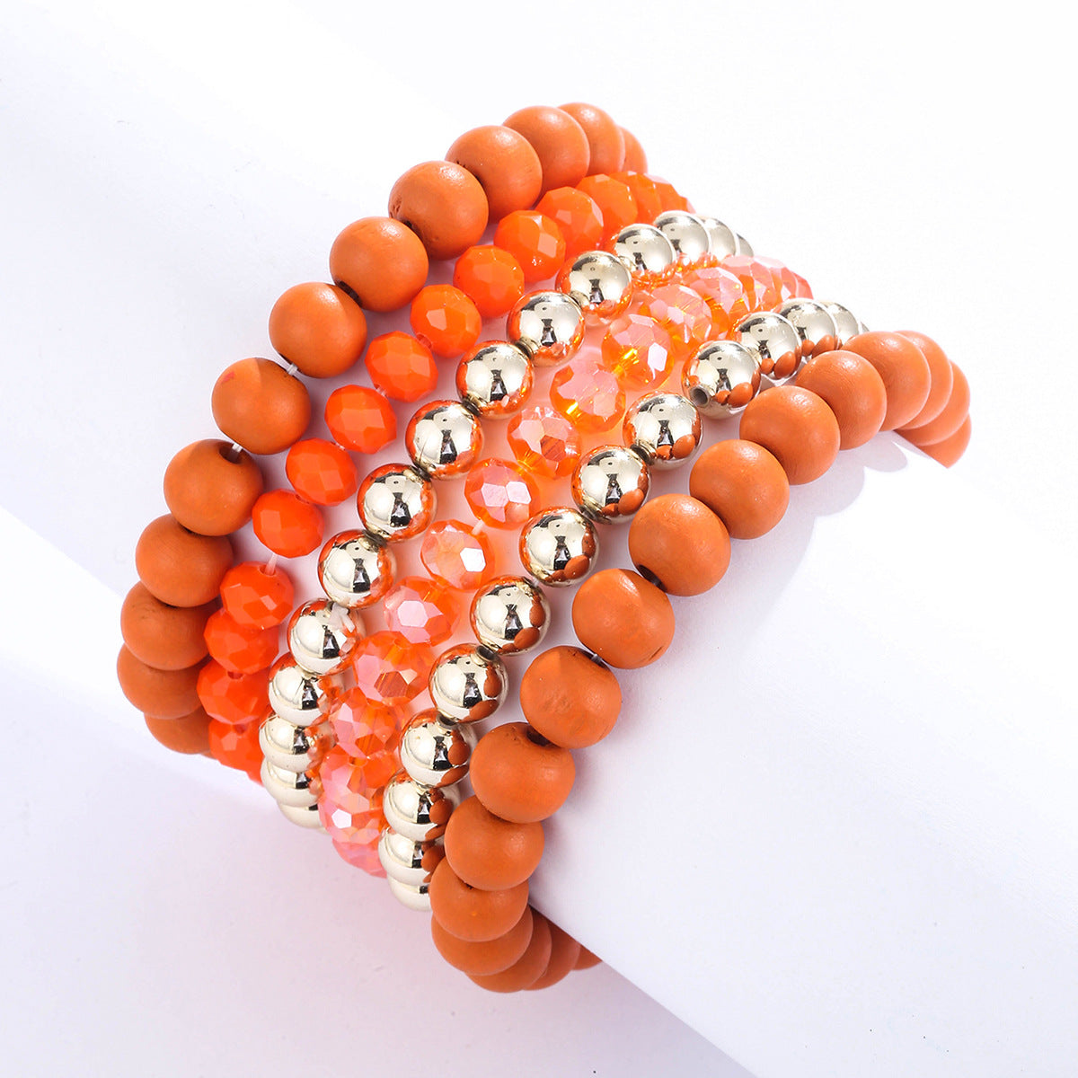 Wholesale  popular Bohemian style color wooden beads Crystal stacked six-piece bracelet