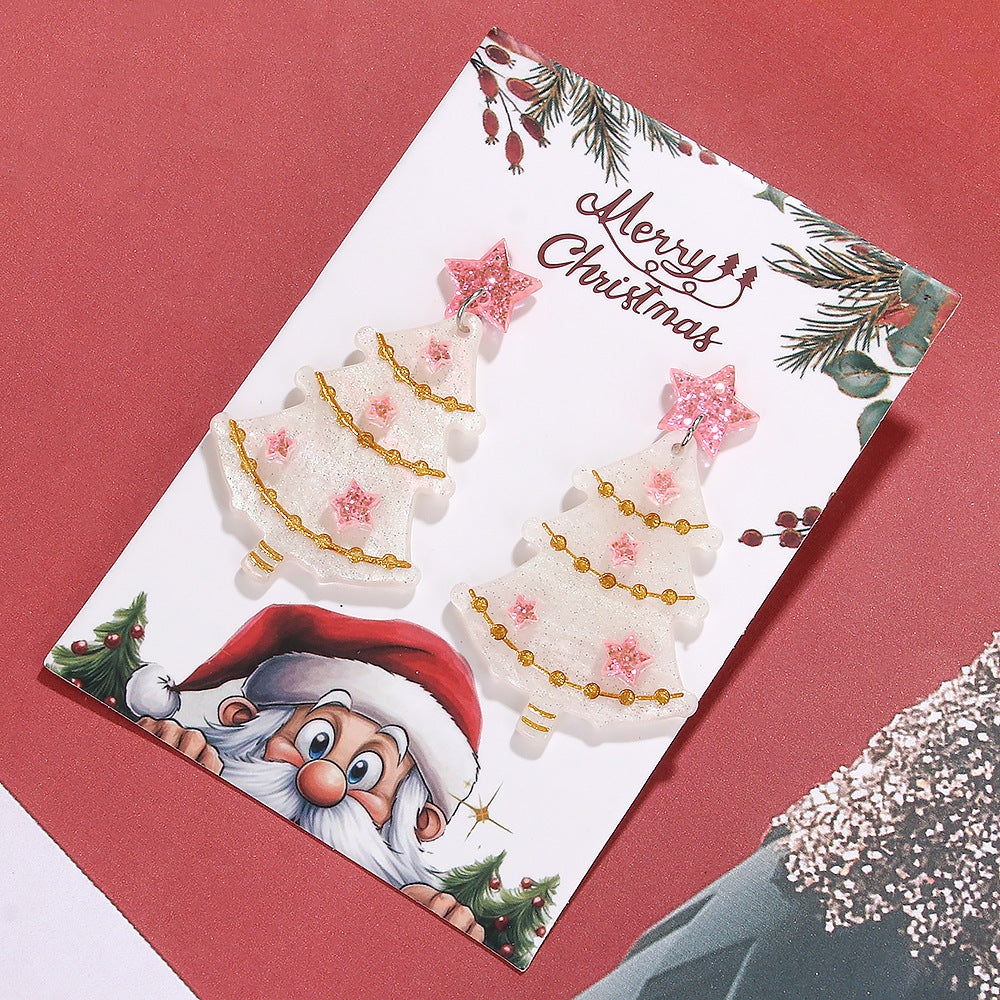 Wholesale Creative Acrylic Christmas Tree Diamond Bead Chain Christmas Earrings