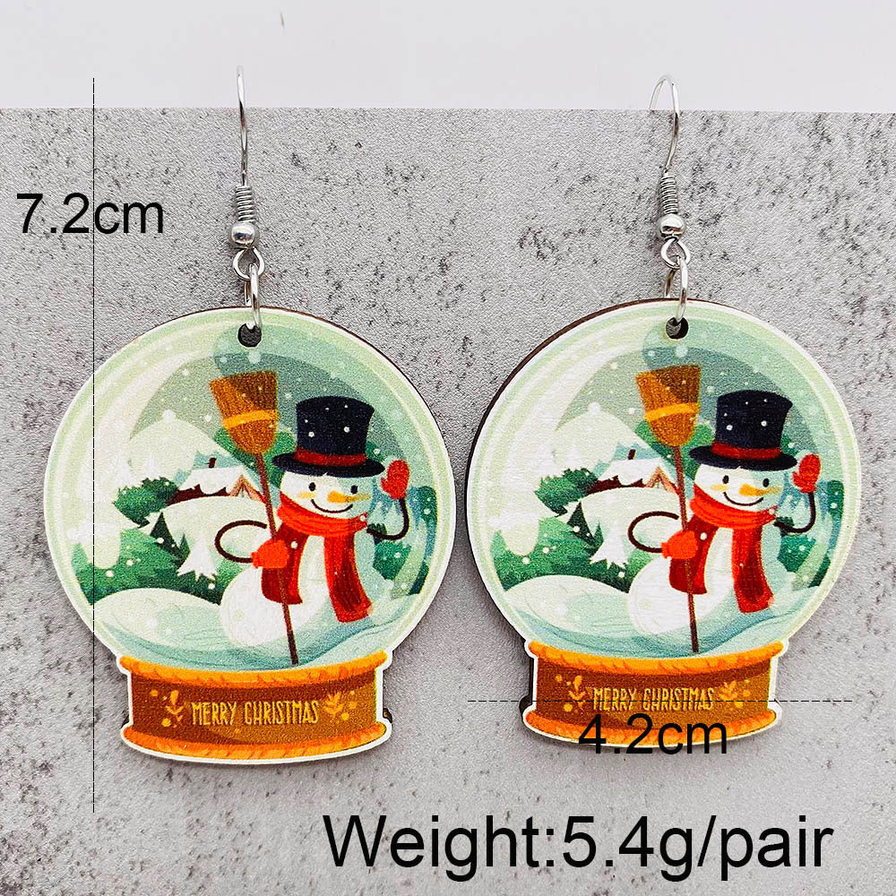 Wholesale Christmas Earrings Cartoon Santa Claus  Christmas Trees Wood Ear Drop Earrings