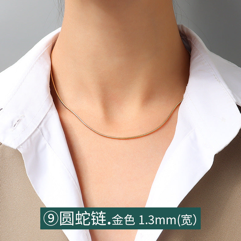 Wholesale 2pcs Cross Necklaces Snake Bone Chain Twist Chain Box Chain Titanium Steel 18K Gold Plated Clavicle Chain ACC-NE-MiLi002