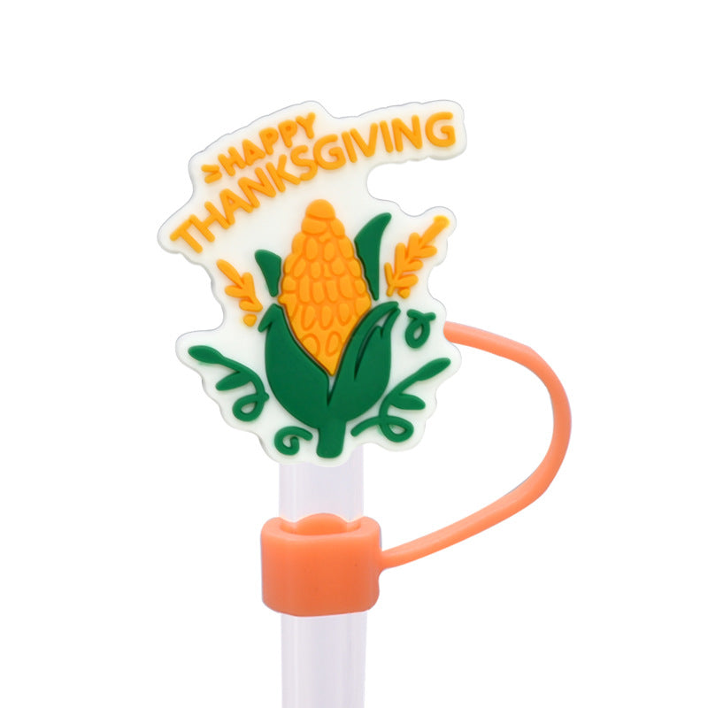 Wholesale Random 100pcs Thanksgiving Series PVC Soft Straw Tube Cap