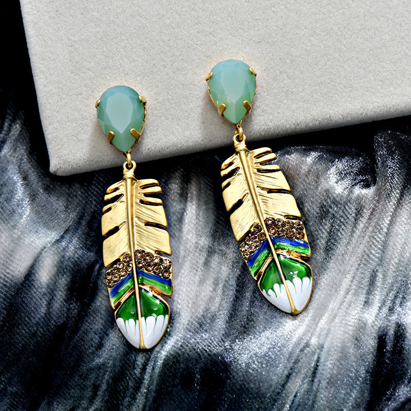 Wholesale Light Luxury Retro Leaf Diamond Drop Crystal Earrings ACC-ES-JiuJia005