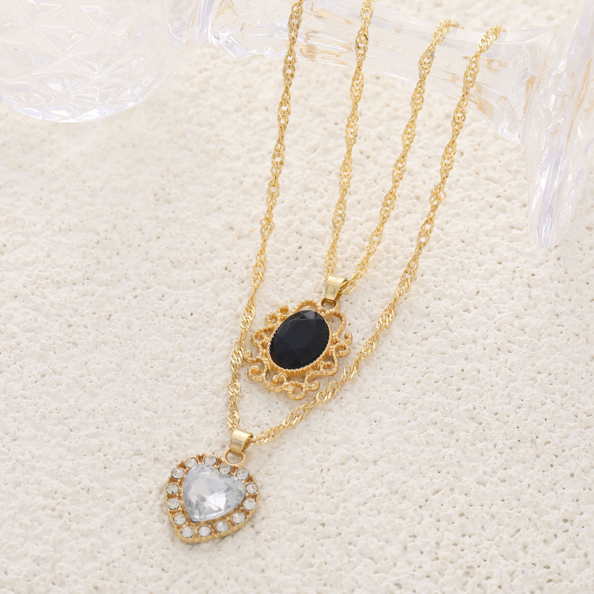 Wholesale Heart rhinestone double-layer necklace