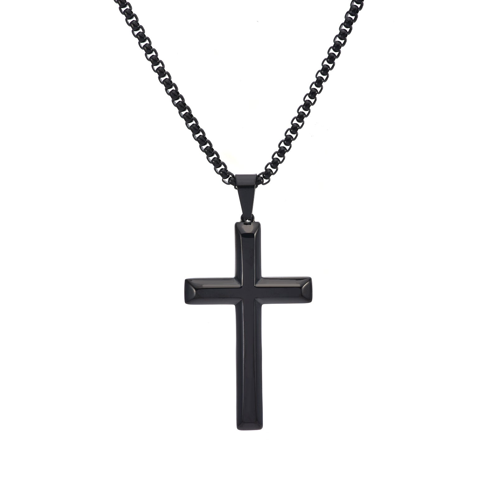 Wholesale titanium steel glossy cross pendant  necklace