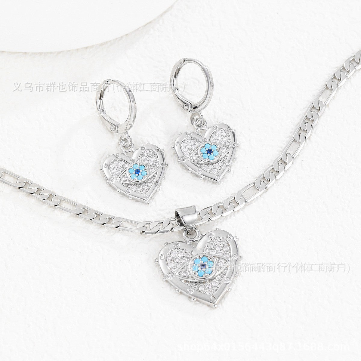 Wholesale Devil' s Eye Heart Earring and Necklace Set Gold Copper Zircon Fashion Jewelry Accessory Gift