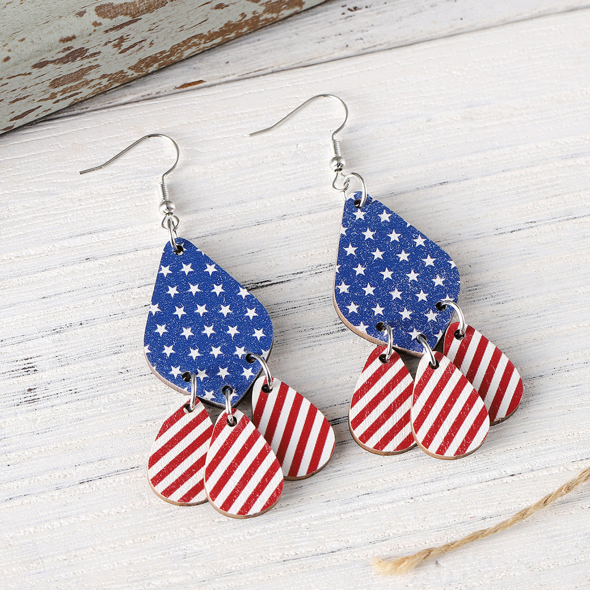 Wholesale Independence Day red, white, blue, star, stripe, water drops, bohemian drop earrings