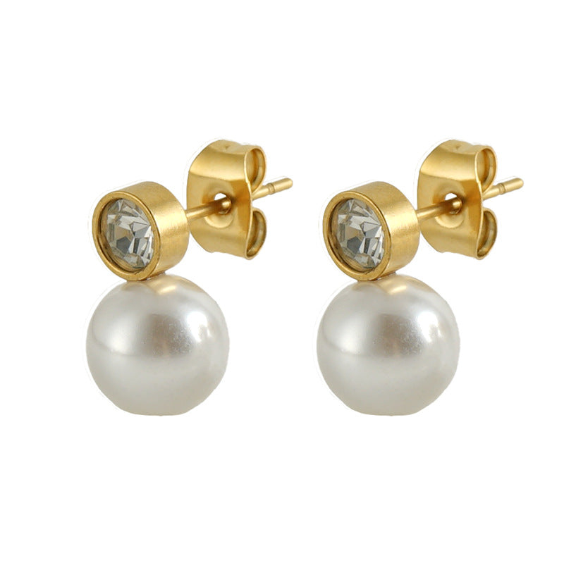 Wholesale Stainless Steel Pearl Diamond Stud Earrings Titanium Steel 18k Earrings ACC-ES-Zhongy004